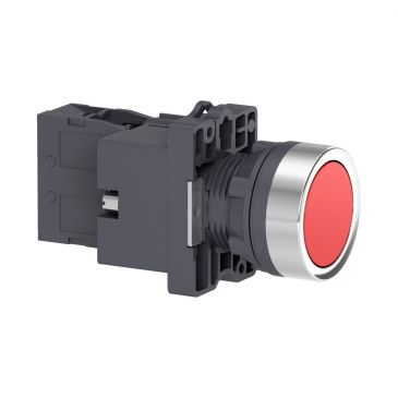 Red flush complete illum push-button - Ã˜22 - flush - 380V AC - 1NC